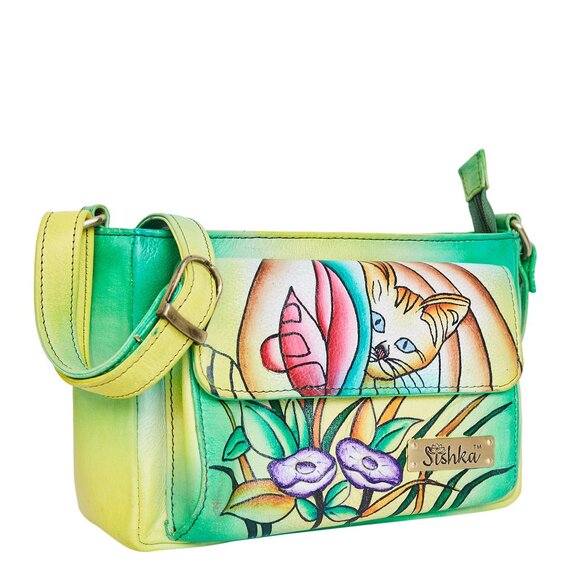 Hand-Painted Crossbody Bag for Women – Cat Artwork – Leather Shoulder Sling Bag - Picture 3 of 7